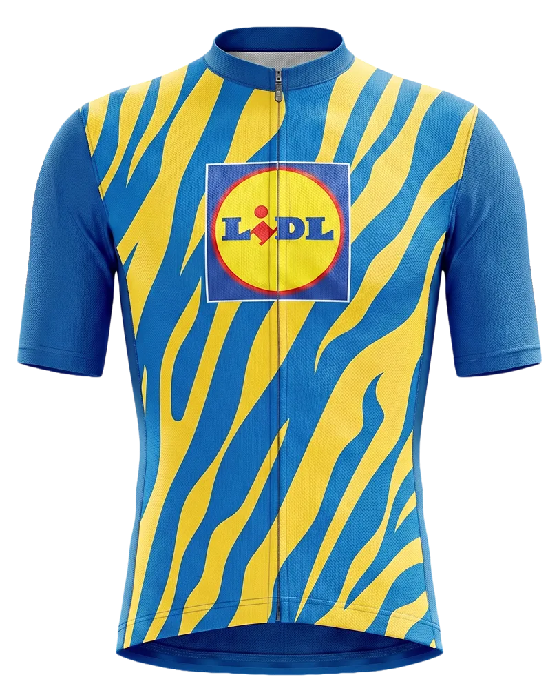 Custom blue and yellow cycling jersey design